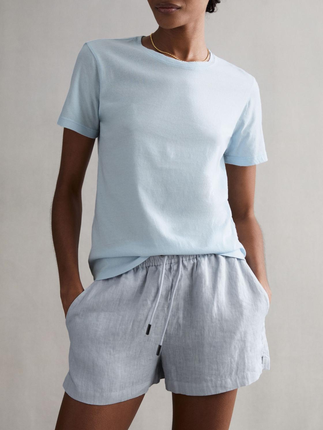 Reiss Shorts | Cleo Linen High Rise Drawstring Shorts Blue - Women