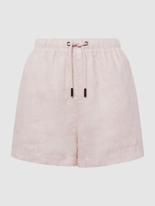Reiss Shorts | Cleo Linen High Rise Drawstring Shorts Soft Pink - Women