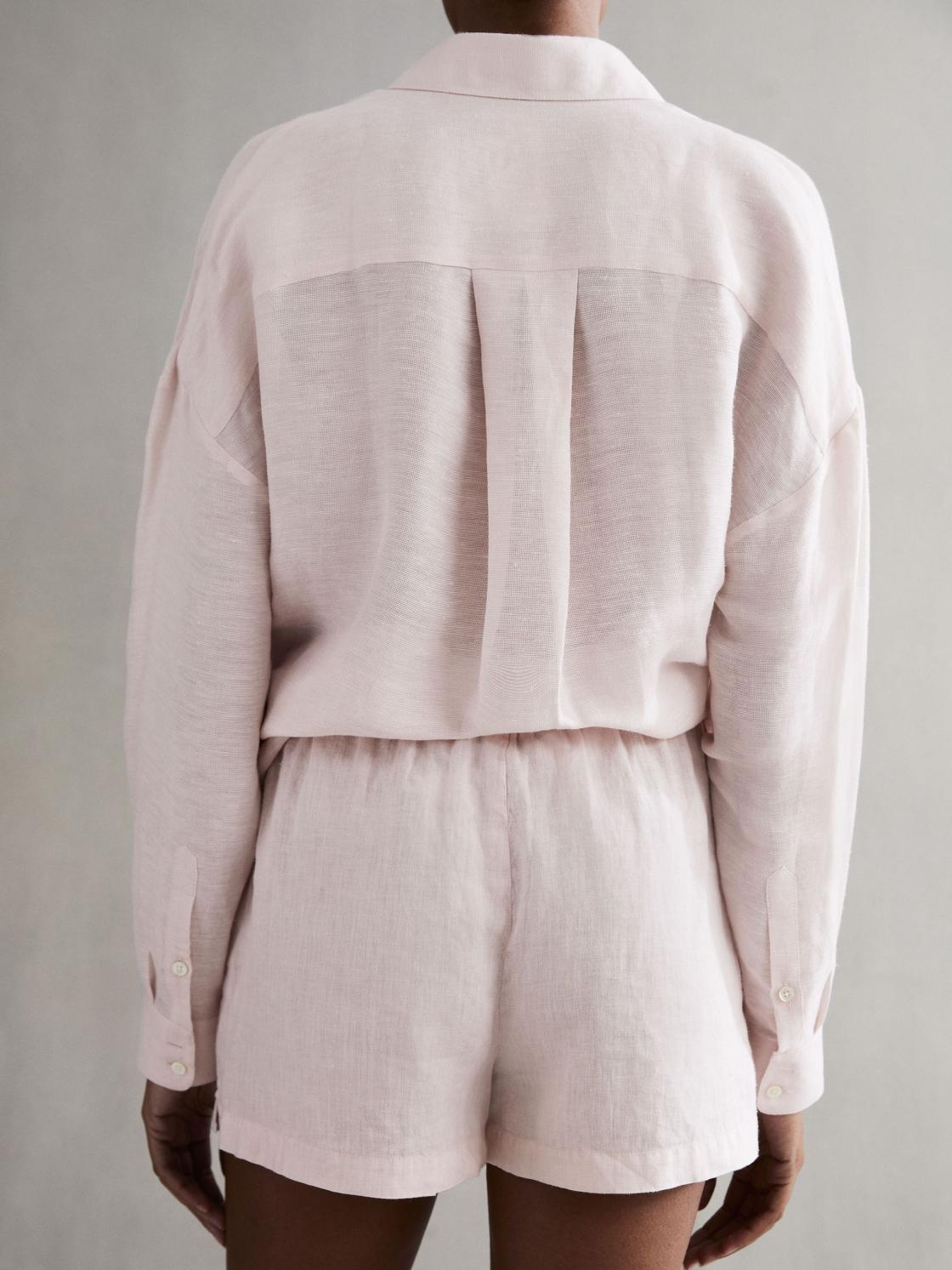 Reiss Shorts | Cleo Linen High Rise Drawstring Shorts Soft Pink - Women