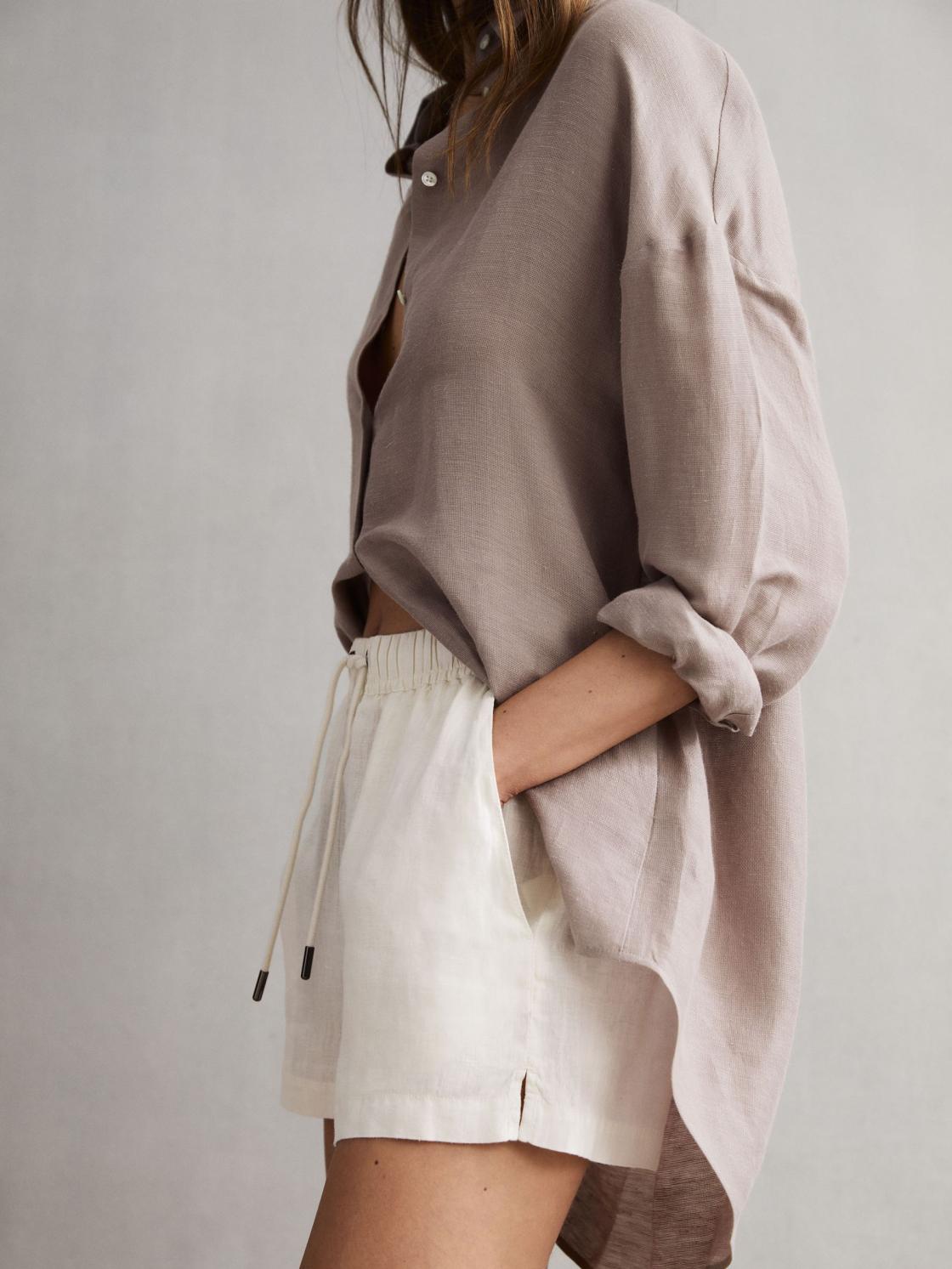 Reiss Shorts | Cleo Linen High Rise Drawstring Shorts Stone - Women