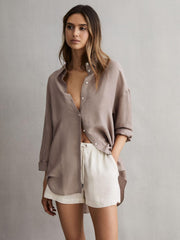 Reiss Shorts | Cleo Linen High Rise Drawstring Shorts Stone - Women