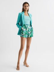 Reiss Shorts | Dana Mid Rise Printed Shorts Aquamarine - Women