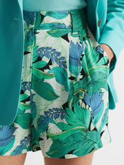 Reiss Shorts | Dana Mid Rise Printed Shorts Aquamarine - Women