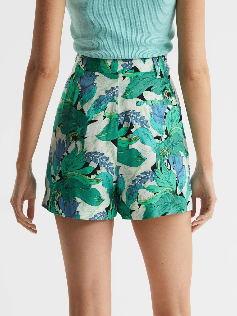 Reiss Shorts | Dana Mid Rise Printed Shorts Aquamarine - Women
