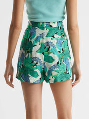 Reiss Shorts | Dana Mid Rise Printed Shorts Aquamarine - Women