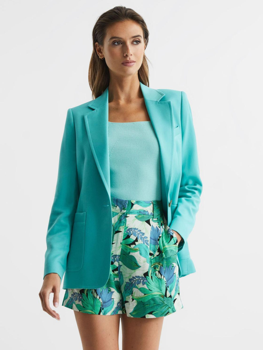 Reiss Shorts | Dana Mid Rise Printed Shorts Aquamarine - Women