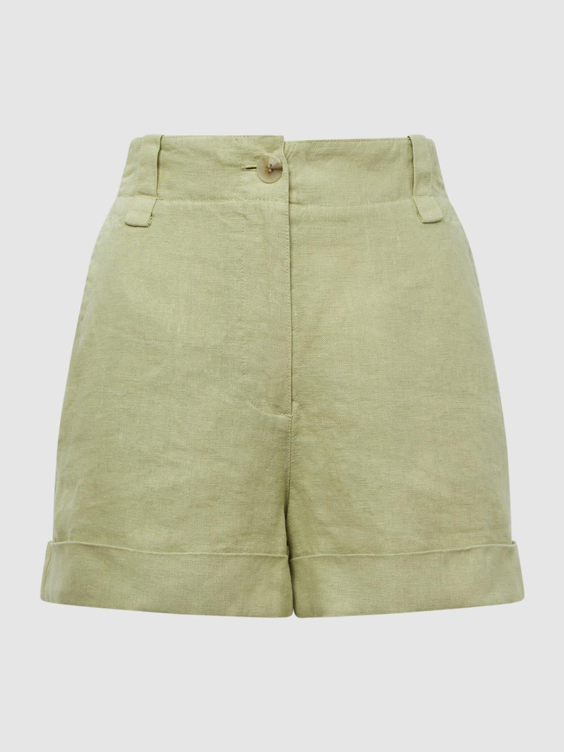 Reiss Shorts | Demi Linen High Rise Garment Dyed Shorts Green - Women