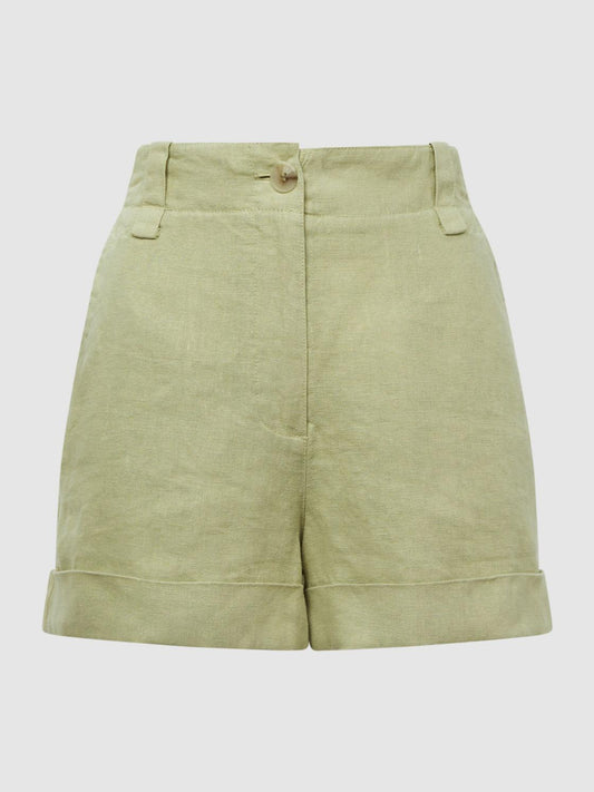 Reiss Shorts | Demi Linen High Rise Garment Dyed Shorts Green - Women