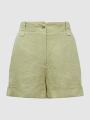 Reiss Shorts | Demi Linen High Rise Garment Dyed Shorts Green - Women