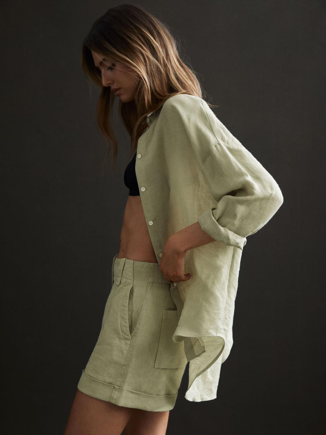 Reiss Shorts | Demi Linen High Rise Garment Dyed Shorts Green - Women