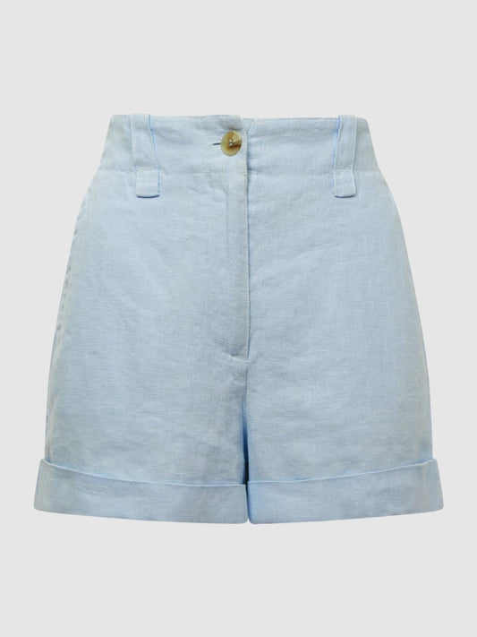 Reiss Shorts | Demi Linen High Rise Garment Dyed Shorts Ice Blue - Women