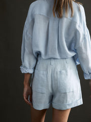 Reiss Shorts | Demi Linen High Rise Garment Dyed Shorts Ice Blue - Women