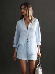 Reiss Shorts | Demi Linen High Rise Garment Dyed Shorts Ice Blue - Women