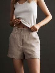 Reiss Shorts | Demi Linen High Rise Garment Dyed Shorts Mink - Women