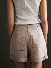 Reiss Shorts | Demi Linen High Rise Garment Dyed Shorts Mink - Women