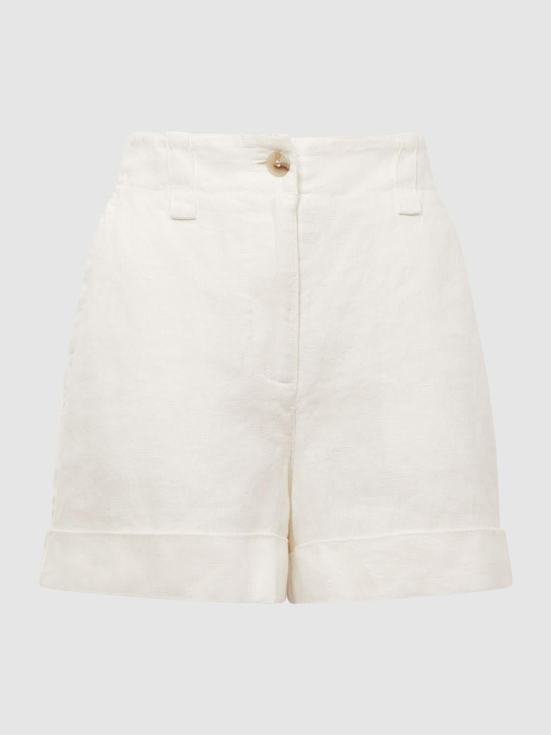 Reiss Shorts | Demi Linen High Rise Garment Dyed Shorts White - Women