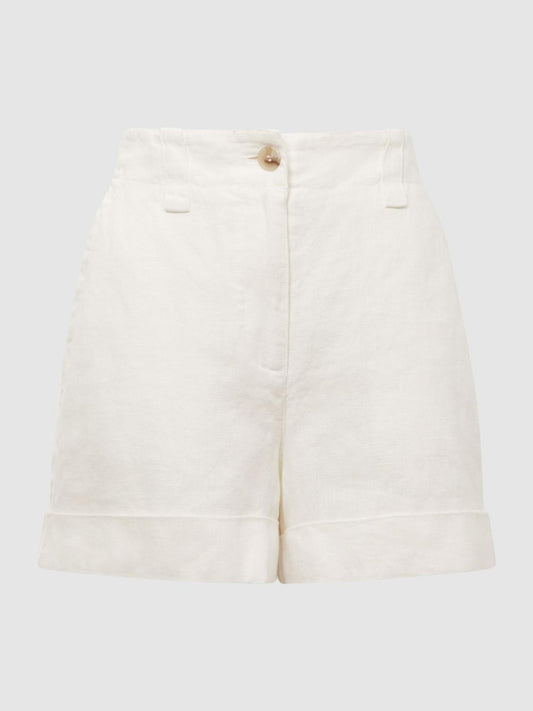 Reiss Shorts | Demi Linen High Rise Garment Dyed Shorts White - Women
