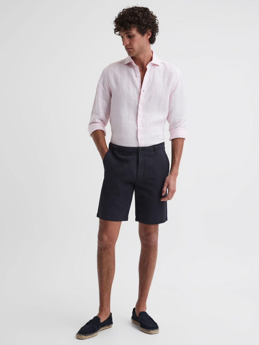 Reiss Shorts | Ezra Cotton-Linen Blend Shorts Navy - Men