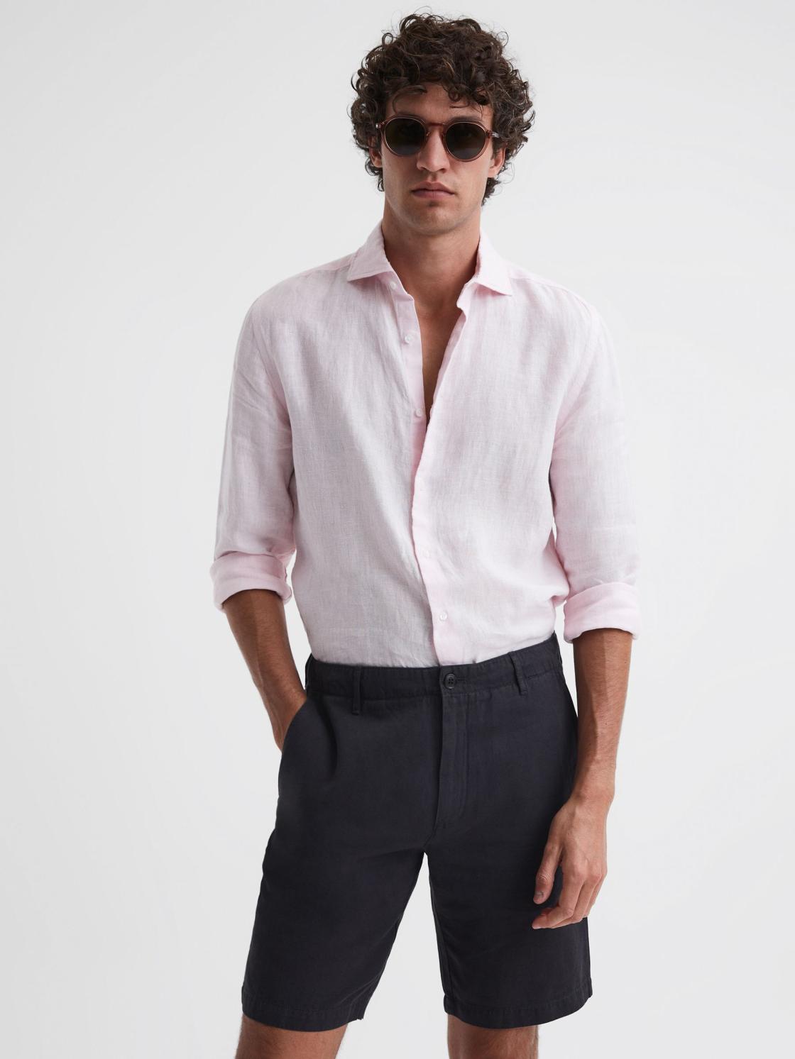 Reiss Shorts | Ezra Cotton-Linen Blend Shorts Navy - Men