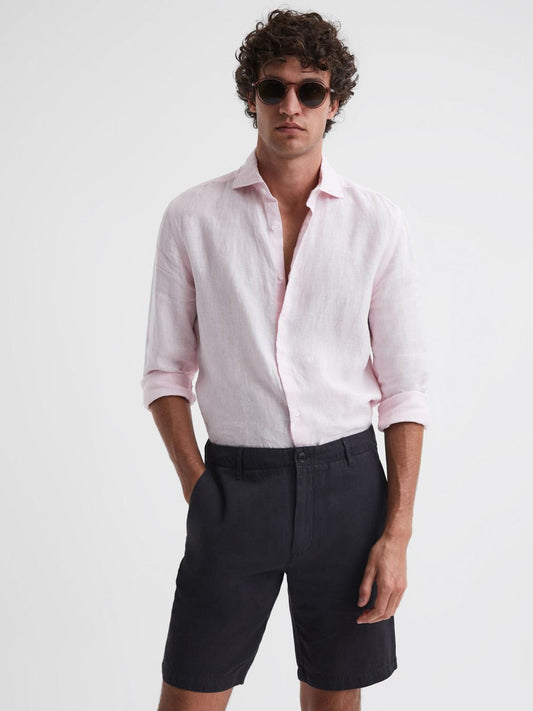 Reiss Shorts | Ezra Cotton-Linen Blend Shorts Navy - Men