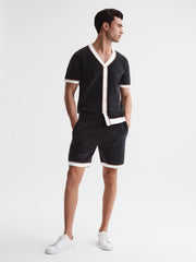 Reiss Shorts | Fielder Relaxed Fit Elasticated Chenille Shorts Black - Men