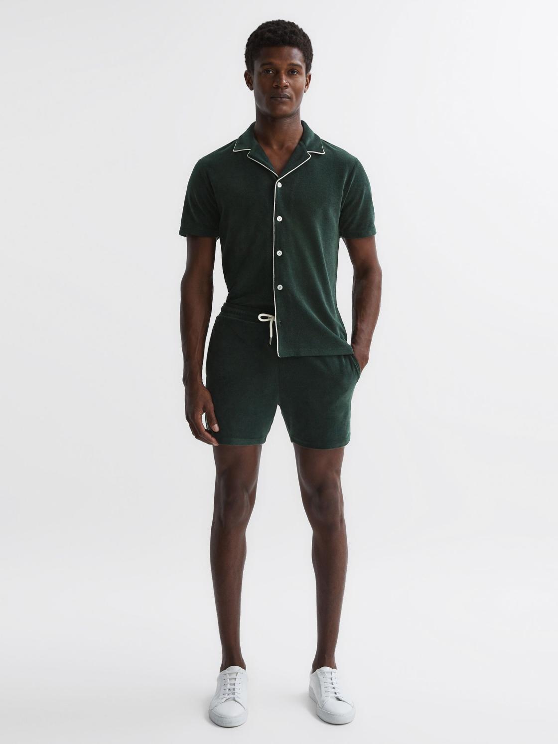 Reiss Shorts | Fredericks Towelling Drawstring Shorts Dark Green - Men