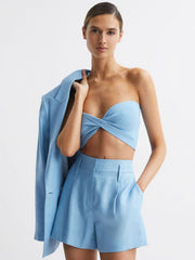 Reiss Shorts | Hollie Linen Pleat Front Shorts Blue - Women