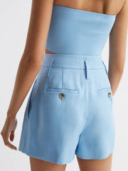 Reiss Shorts | Hollie Linen Pleat Front Shorts Blue - Women