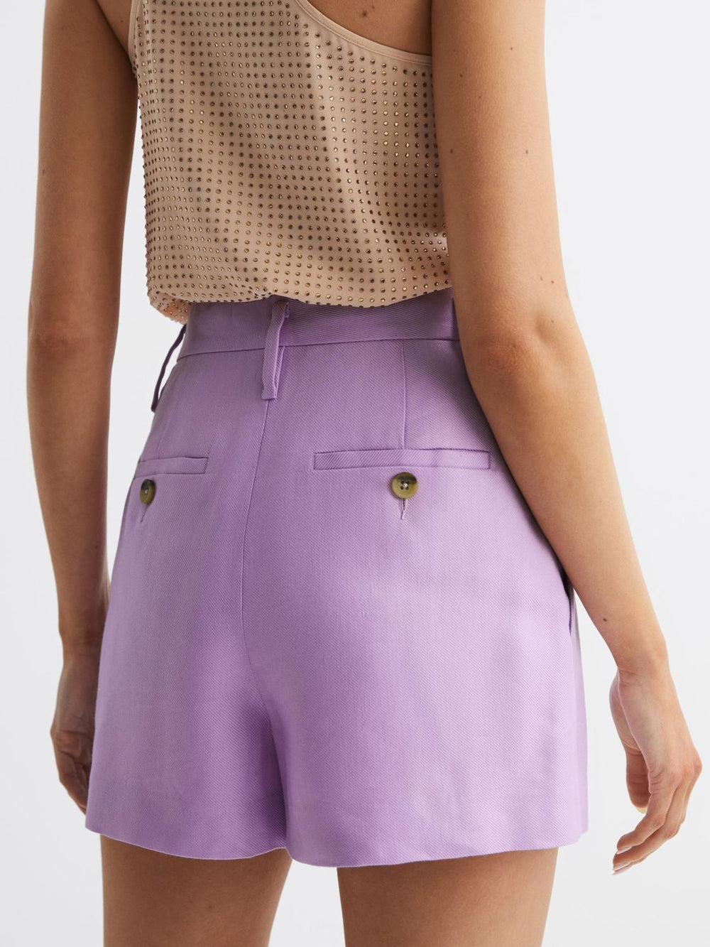 Reiss Shorts | Hollie Linen Pleat Front Shorts Lilac - Women