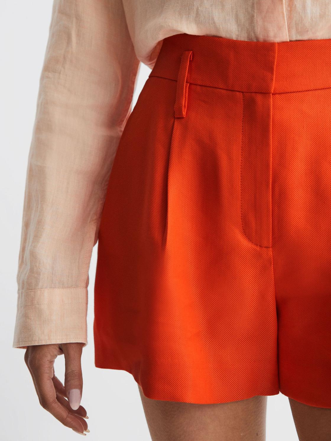 Reiss Shorts | Hollie Linen Pleat Front Shorts Orange - Women