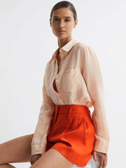 Reiss Shorts | Hollie Linen Pleat Front Shorts Orange - Women
