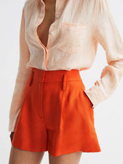 Reiss Shorts | Hollie Linen Pleat Front Shorts Orange - Women