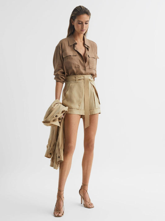 Reiss Shorts | Joanie Mid Rise Utility Shorts Neutral - Women
