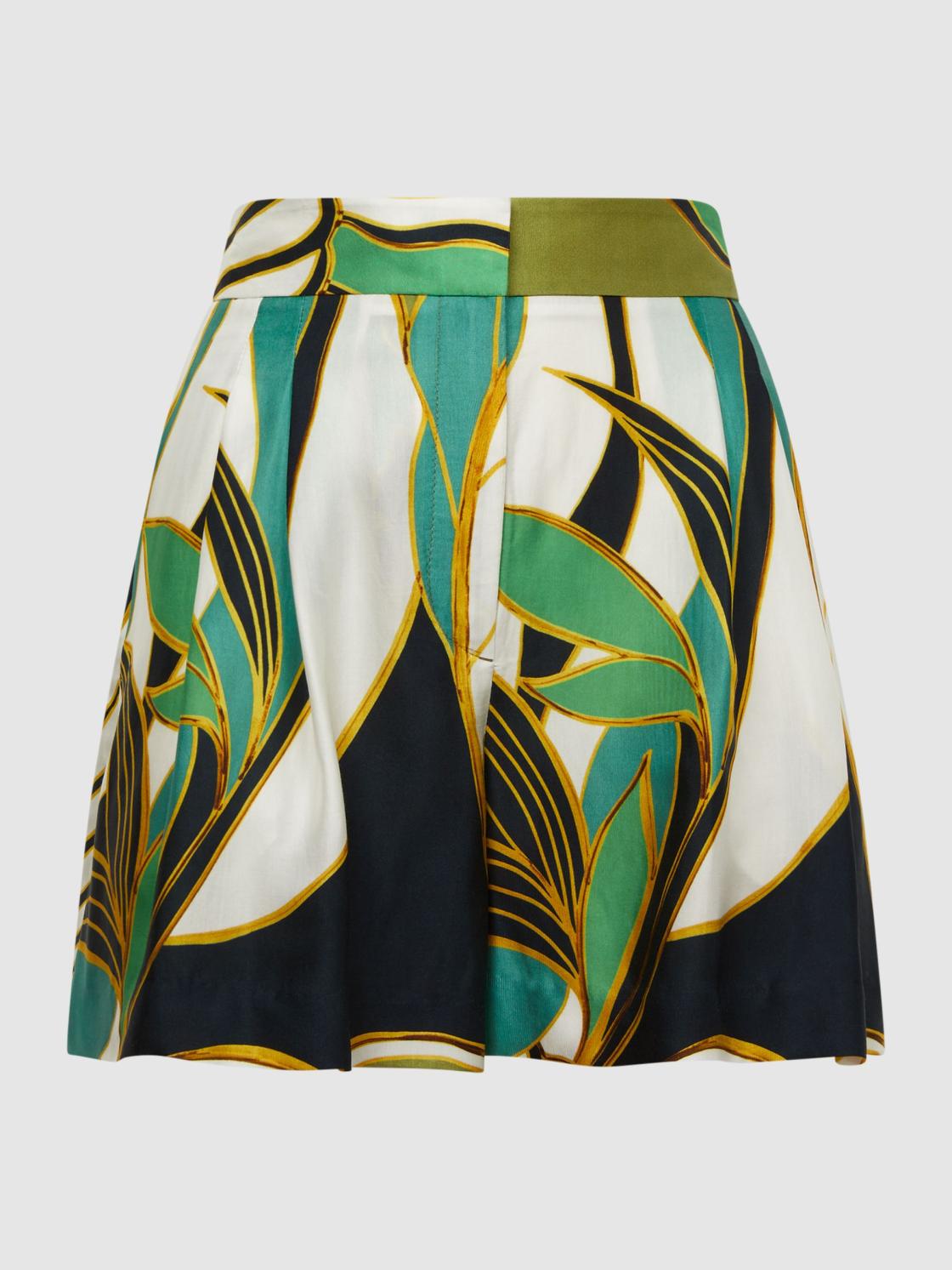 Reiss Shorts | Luna Mid Rise Printed Shorts Green Print - Women