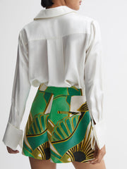 Reiss Shorts | Luna Mid Rise Printed Shorts Green Print - Women