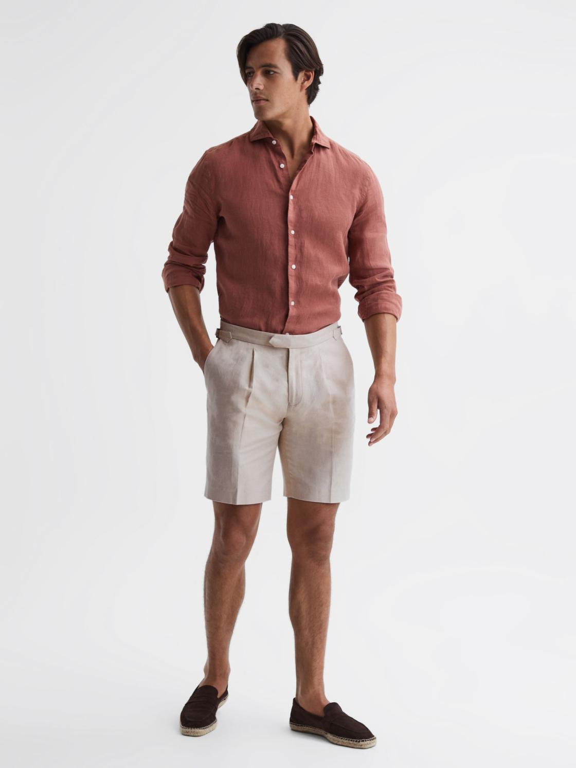 Reiss Shorts | Path Cotton-Linen Blend Chino Shorts Stone - Men