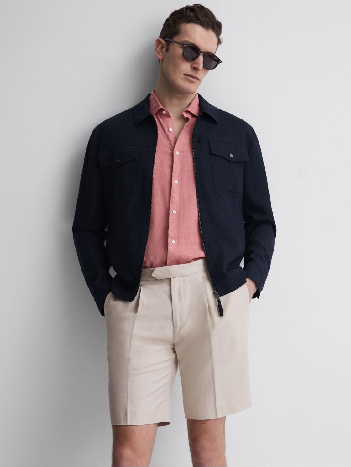 Reiss Shorts | Path Cotton-Linen Blend Chino Shorts Stone - Men