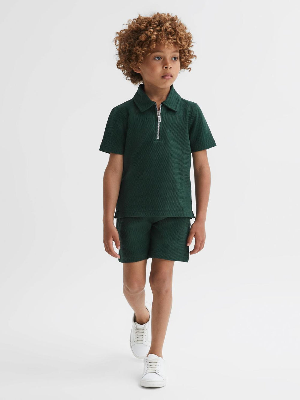 Reiss Shorts | Robin Slim Fit Textured Drawstring Shorts Emerald - Children