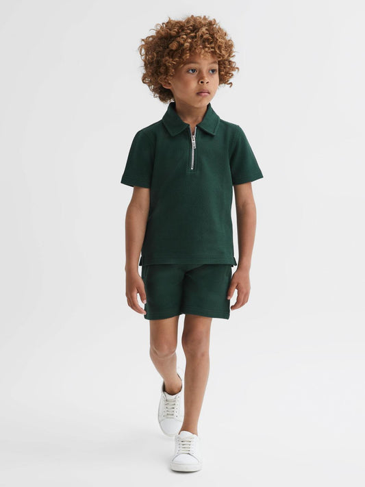 Reiss Shorts | Robin Slim Fit Textured Drawstring Shorts Emerald - Children