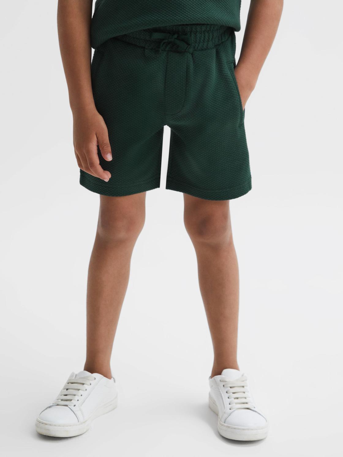 Reiss Shorts | Robin Slim Fit Textured Drawstring Shorts Emerald - Children