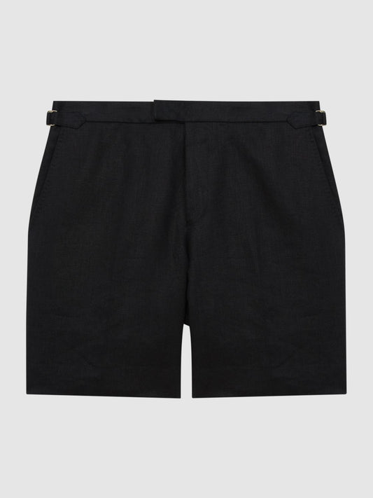Reiss Shorts | Searcy Linen Side Adjuster Shorts Black - Men