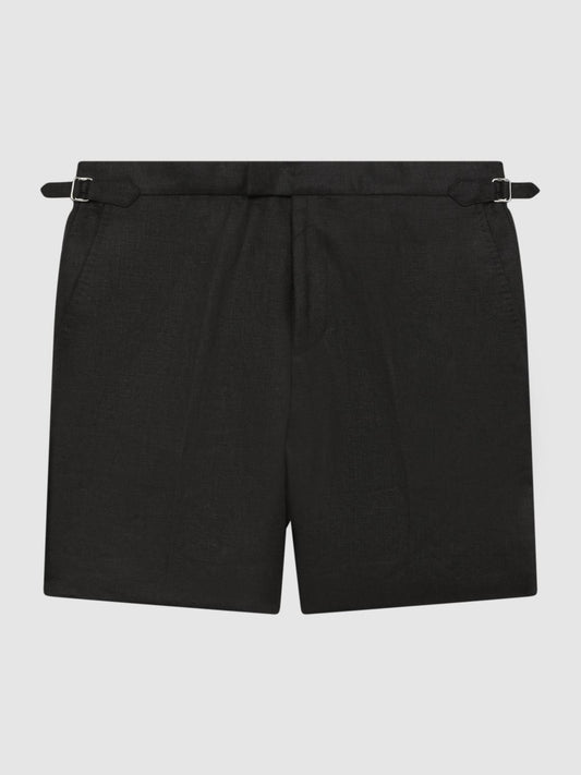Reiss Shorts | Searcy Linen Side Adjuster Shorts Black - Men