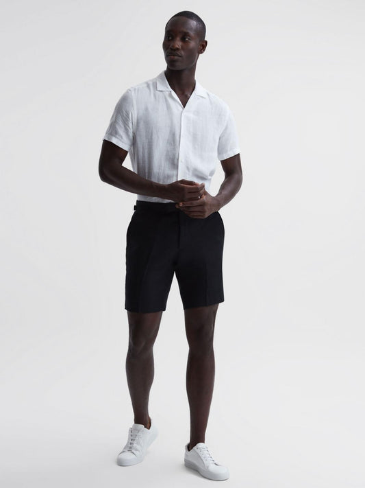 Reiss Shorts | Searcy Linen Side Adjuster Shorts Black - Men