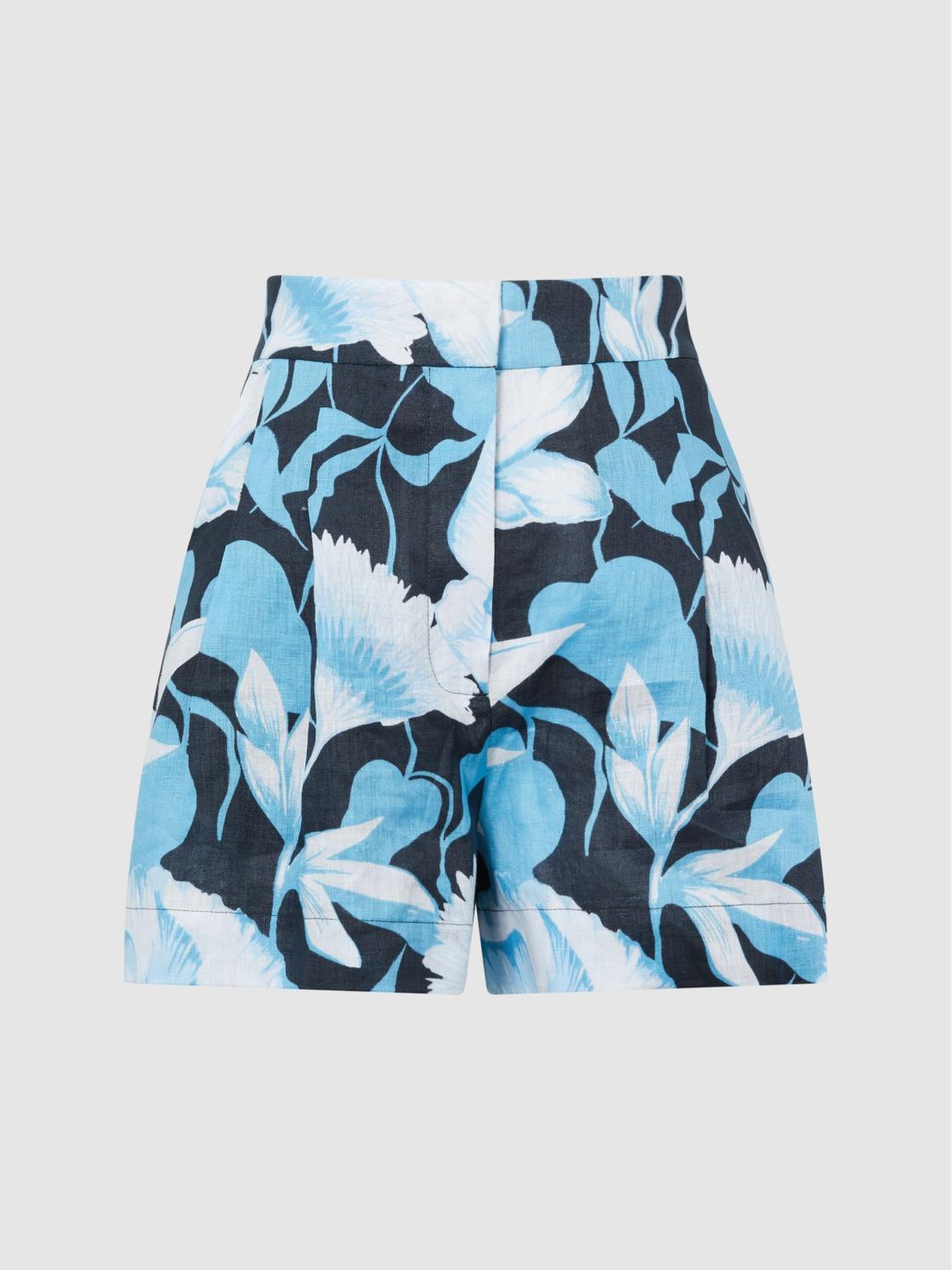 Reiss Shorts | Sky Linen Floral Printed Shorts Blue Print - Women