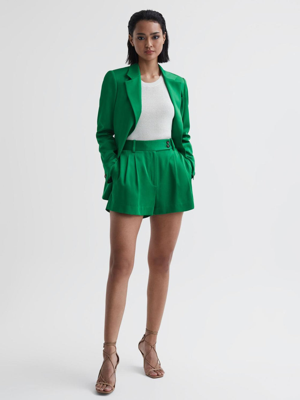 Reiss Shorts | Sofie Mid Rise Tailored Shorts Green - Women