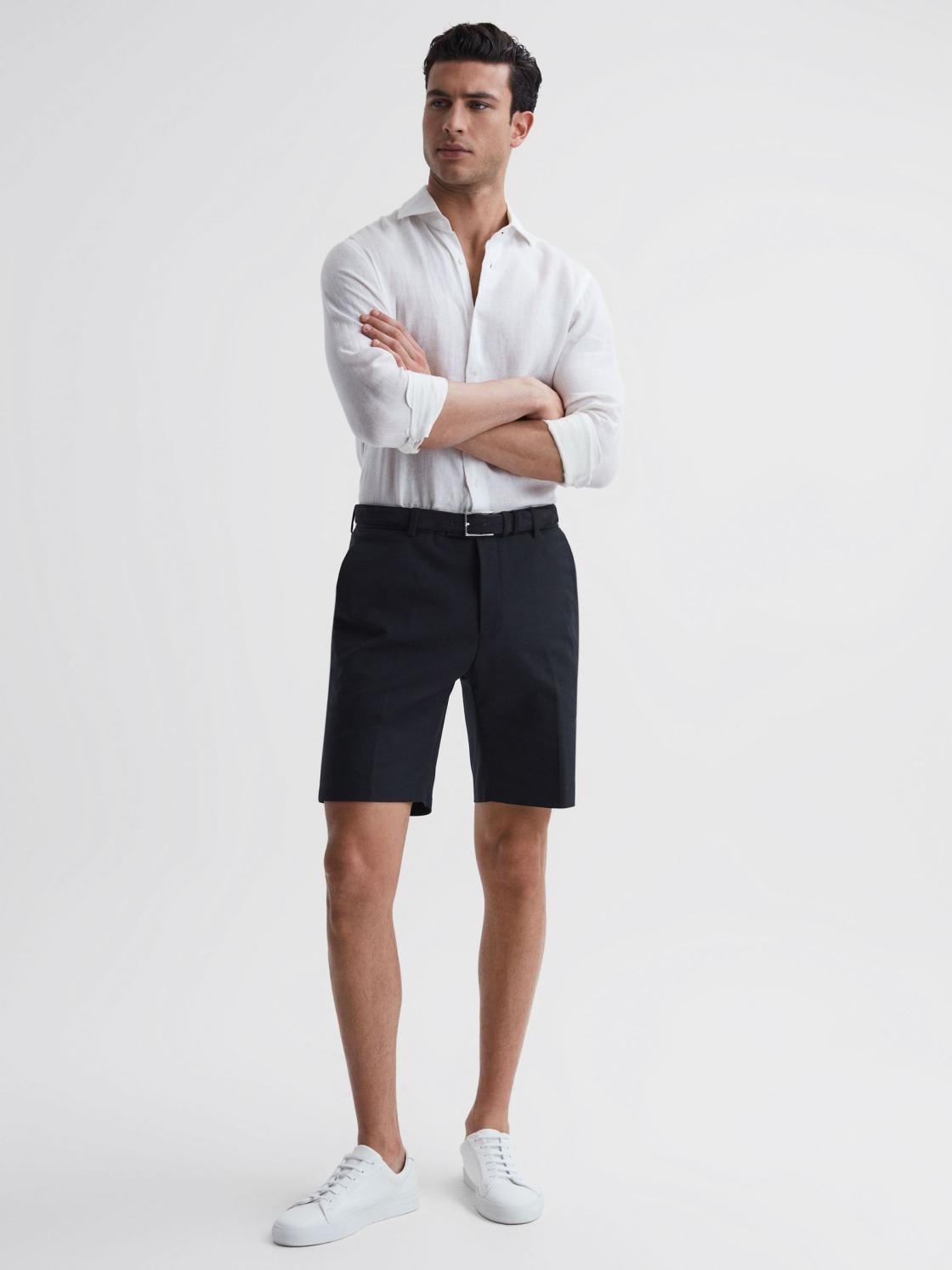 Reiss Shorts | Southbury Cotton Blend Chino Shorts Navy - Men