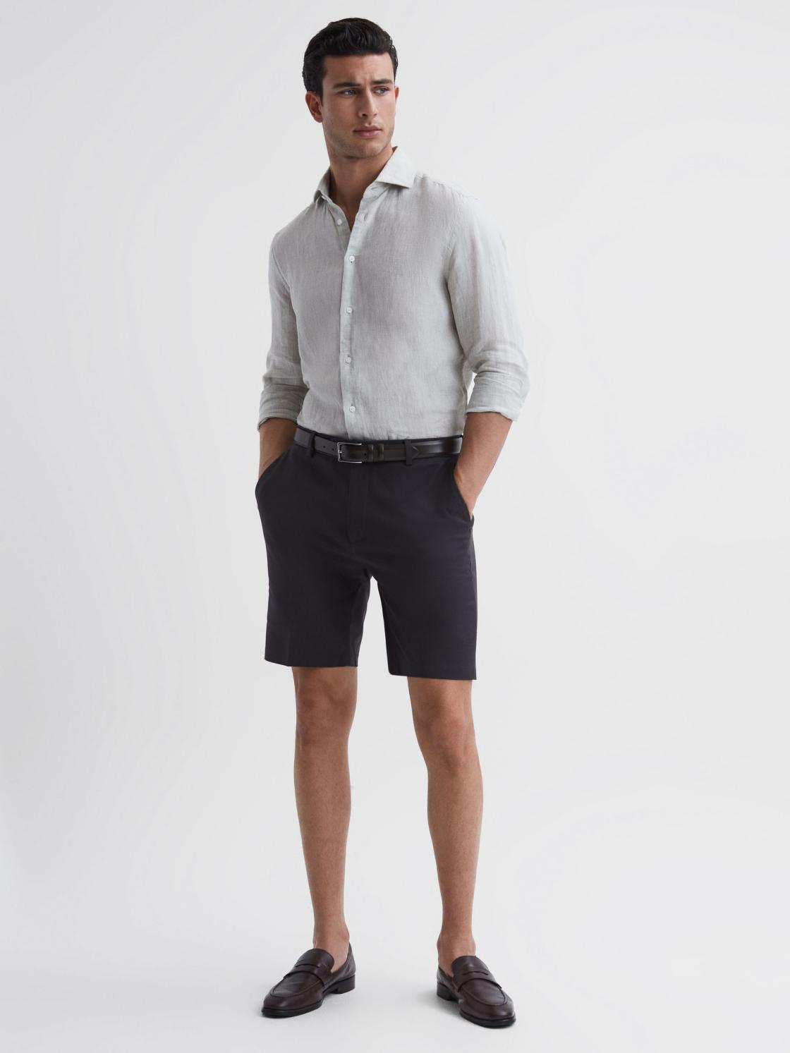 Reiss Shorts | Southbury Cotton Blend Chino Shorts Slate Blue - Men