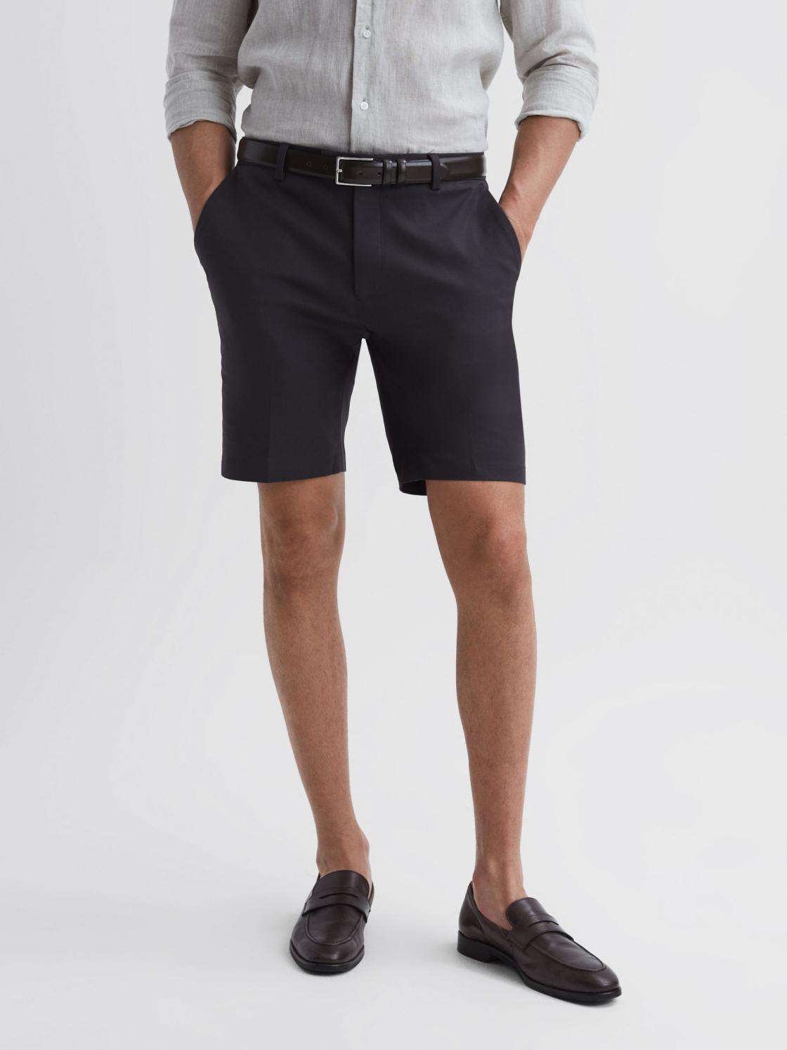 Reiss Shorts | Southbury Cotton Blend Chino Shorts Slate Blue - Men
