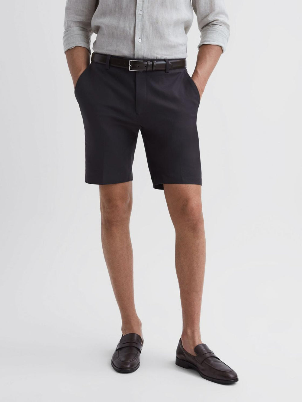 Reiss Shorts | Southbury Cotton Blend Chino Shorts Slate Blue - Men
