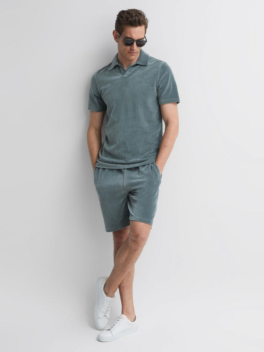 Reiss Shorts | Tortuga Ribbed Velour Drawstring Shorts Sage - Men